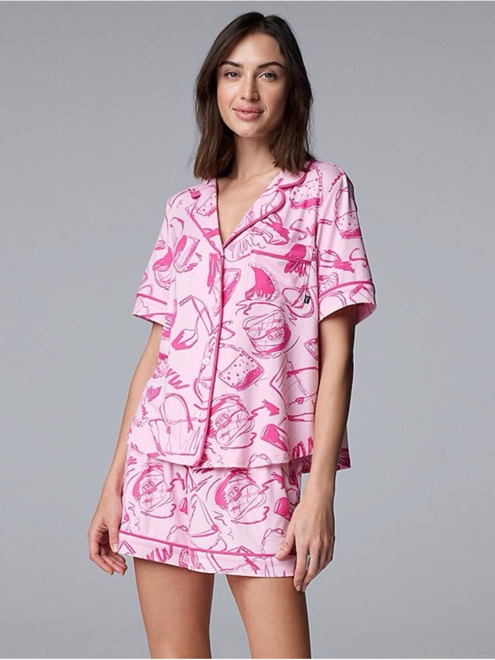 Simply Vera Vera Wang Pink Printed Short Sleeve Pajama Set, XXL, NWT